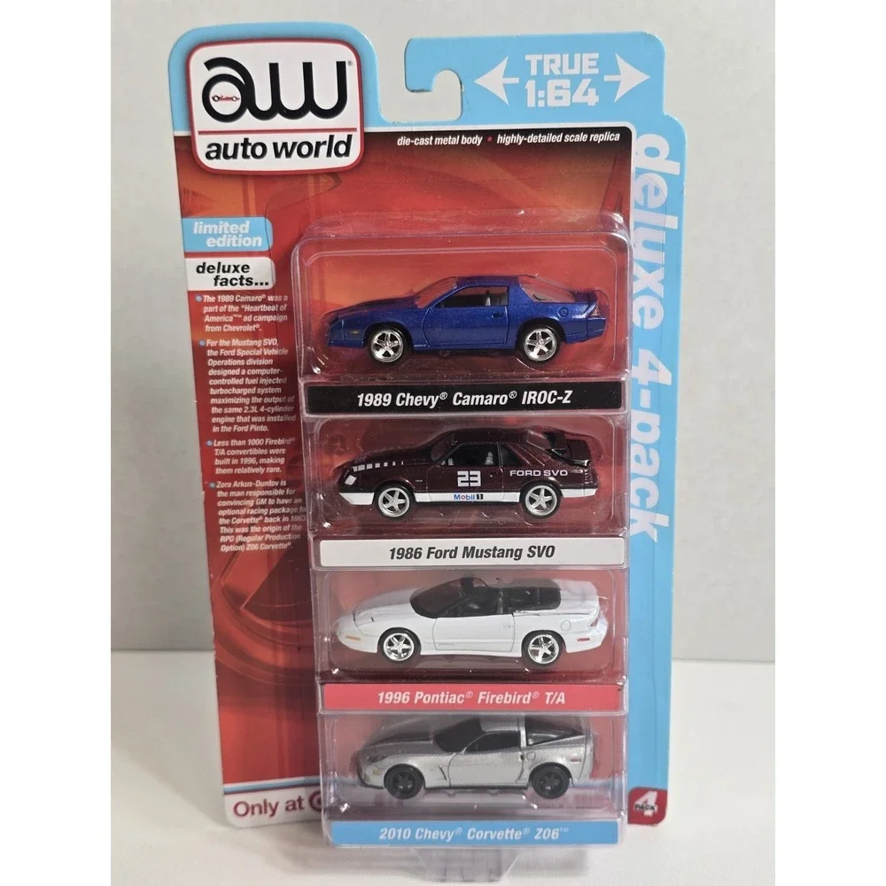 1:64 Cars AUTO WORLD Deluxe 4-pack Camaro Firebird Mustang Corvette‎